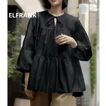 ELFRANK 엘프랭크 볼륨 소매 티어드 블라우스 블랙