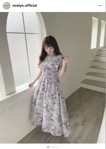evelyn 플라워 프린트 롱 원피스 반팔 그레이 계열