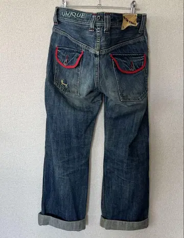 Vintage 자수 데미지 데님 기믹 스트레이트 아메카지 스트릿