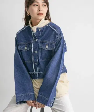 KBF 컷오프 노카라 데님 자켓