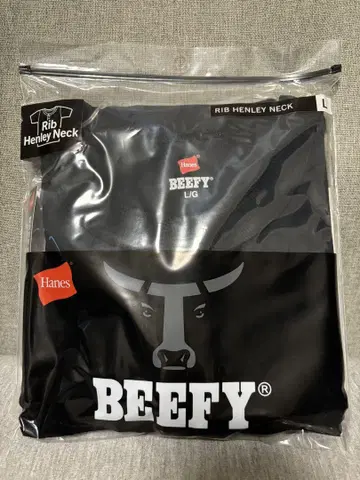 Hanes BEEFY 티셔츠 L 사이즈 리브 헨리넥