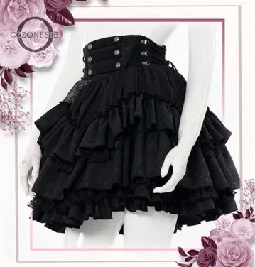 OZZONESTE 블랙 프릴 미니 스커트 ElegantRose