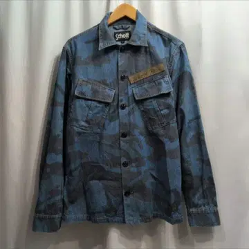 SCHOTT 샷 카모플라쥬 인디고 긴팔 퍼티그 셔츠 S