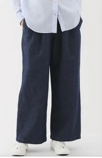 무인양품 코튼 린넨 데님 이지 와이드 팬츠