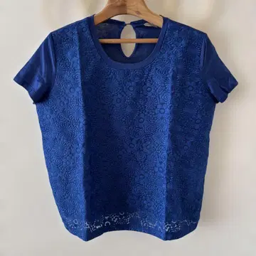 MARELLA SPORT 시어 반팔 티셔츠 자수 꽃무늬 로얄 블루 S
