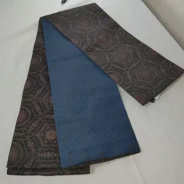 리버서블 코부쿠로 오비 블랙 & 파랑 기하학 패턴