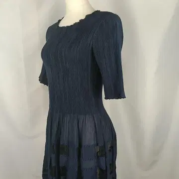 HIROKO KOSHINO 플리츠 원피스 38 네이비 B3509