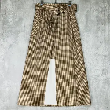MURUA 무루아 와이드 벨트 랩스커트 체크 브라운