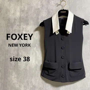 FOXEY NEW YORK 슬리브리스 니트 셔츠 베스트 옷깃 탈부착 가능