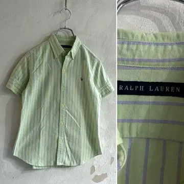 새상품급 RALPH LAUREN 반팔 스트라이프 셔츠 랄프 로렌 그린