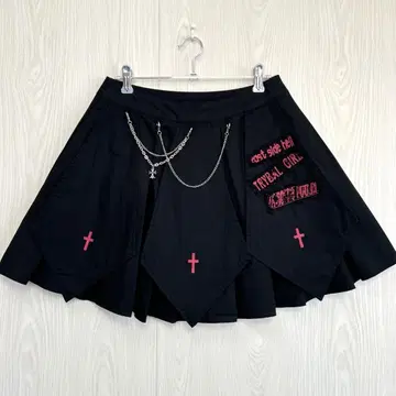 BODY LINE 고스로리 십자가 크로스 체인 플리츠 스커트