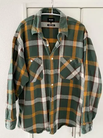 BEAMS M 플란넬 셔츠 그린 체크