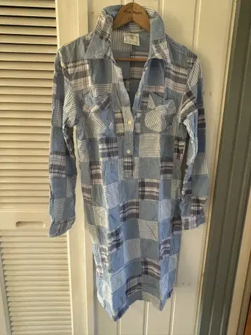 a 블루 계열 체크 패치워크 셔츠 원피스 ONE SIZE