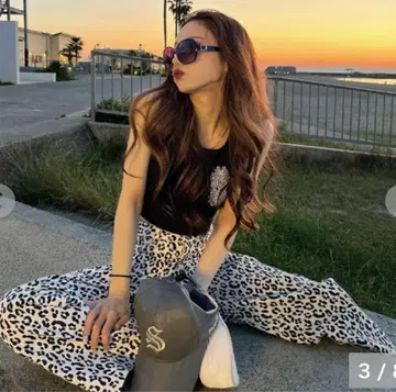 shoko 아베일 레오파드 무늬 팬츠 W58 화이트