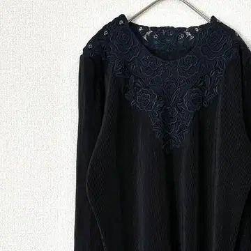 블라우스 크루넥 플리츠 꽃무늬 자수 장미 레이스 심플 레트로 구제 의류