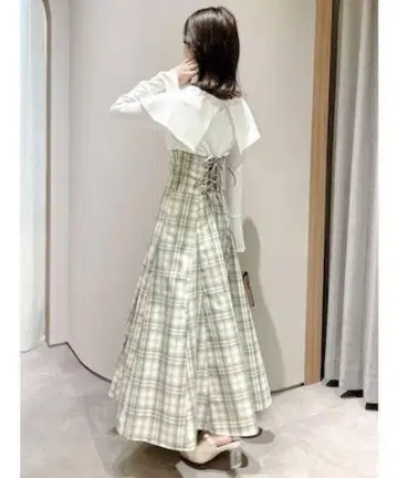 dazzlin web 한정 빅 칼라 체크 코르셋 원피스