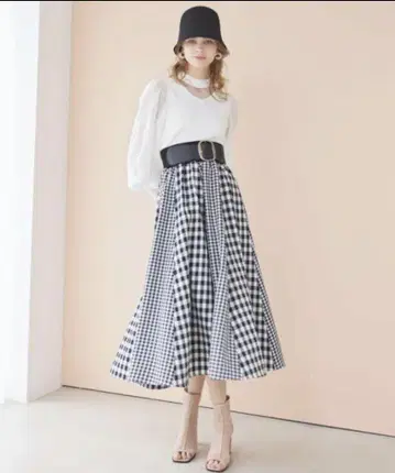 AND COUTURE/앙데팡당 허리 리브 깅엄 체크 스커트
