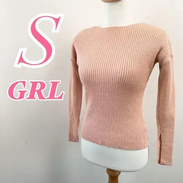 GRL 그레일 핑크 리브 니트 보트넥 스웨터 S 미들 기장