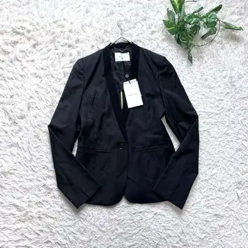 택 포함 새상품 베이지 BEIGE 노카라 자켓 다크 네이비 XS 울