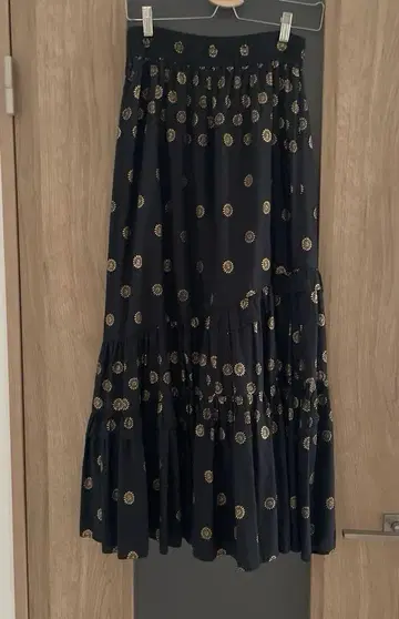 Cotton Silk Gold Print Skirt