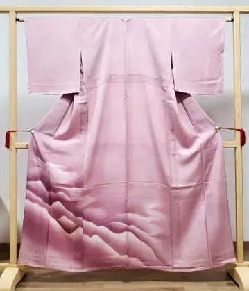 A 홑옷 산맥 무늬 핑크색 순수 실크 호몬기 기모노 17
