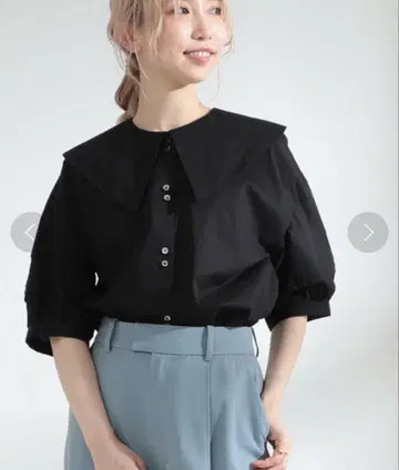 Ray BEAMS 빅 칼라 턱 슬리브 블라우스 블랙