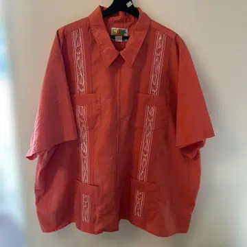 GUAYABERA 오렌지 반팔 셔츠 쿠바 셔츠 빅 사이즈 레어