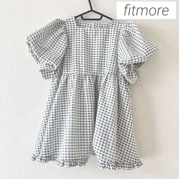 fitmore 핏모아 깅엄 체크 A라인 스퀘어넥 상의