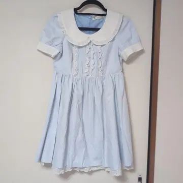 정말 귀여운 새상품급 앙크루즈 스카이블루 카라 부착 드레스 레이스 장식