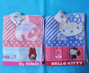 마루신 헬로키티 마이멜로디 페이스 타월 레트로 블록 2매