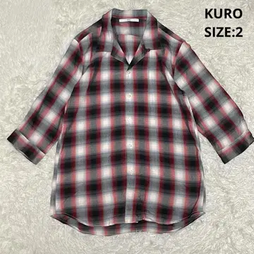 KURO 오픈 카라 옴브레 체크 셔츠 레이온 7부 소매 일본제 2