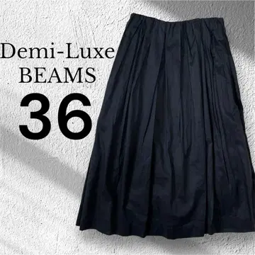 새상품급 데밀룩스 빔즈 Demi-Luxe 플리츠 스커트 롱 36 블랙