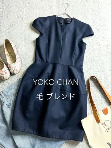 [ YOKO CHAN ] 울 혼방 캡 슬리브 벌룬 원피스 M 네이비