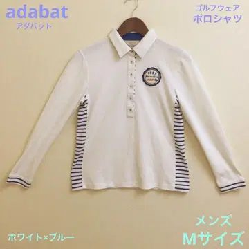 adabat 골프웨어 피케 셔츠 긴팔 화이트 x 블루 남성용