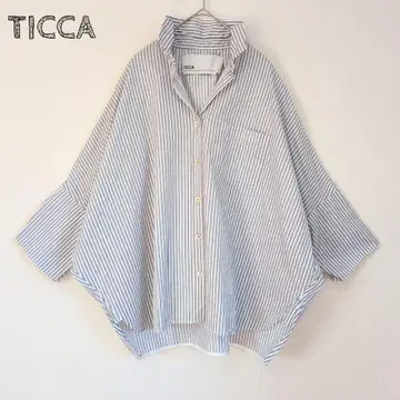 [세일 중!] TICCA 스트라이프 패턴 5부 소매 셔츠 오버사이즈
