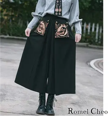 [ Romel Cheo ] 호선 자수 가우초 팬츠