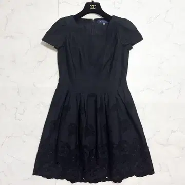 엠즈 그레이시 플레어 원피스 플라워 자수 레이스 반팔 36 블랙