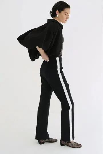CLANE HIGH WAIST SIDE LINE PANTS NAVY 1