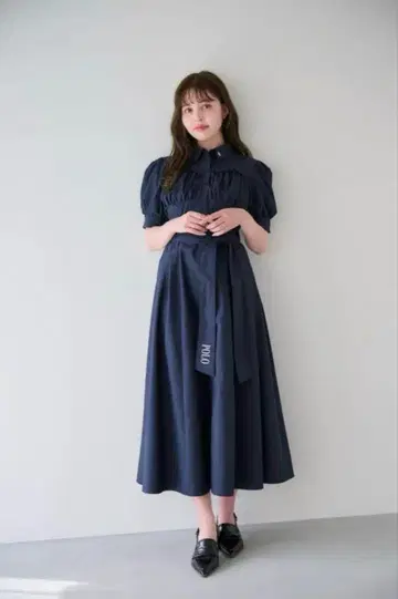 [ POLOBCS 콜라보 ] 코르셋 스위칭 셔츠 원피스 네이비
