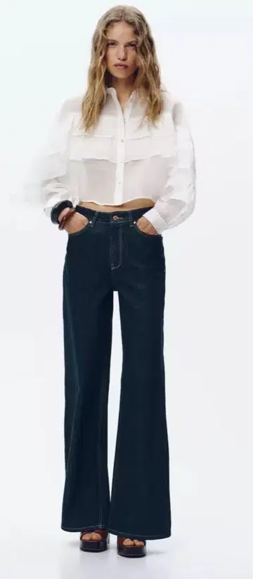 ZARA 숏 기장 세미 시스루 프릴 셔츠