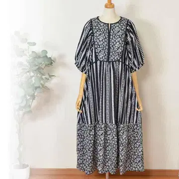 새상품 택 포함 M 블랙 모노톤 롱 원피스 여성용 사이드 리본