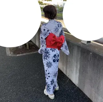 사가미 유카타 여성용 꽃무늬 네이비 화이트