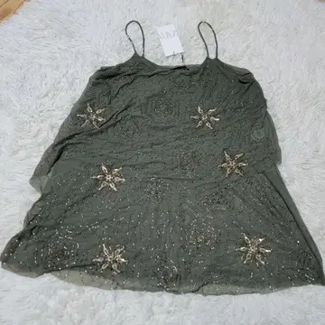 ZARA 올리브 그린 비즈 자수 슬리브리스 튜닉