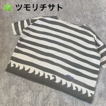 츠모리치사토 보더 디자인 (화이트, 그레이) 루즈핏 티셔츠