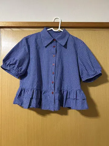 블루 체크 블라우스