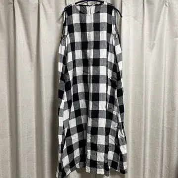 가격 인하했습니다 프렌치 린넨 원피스 L 깅엄 체크 린넨