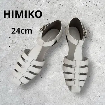 새상품급 히미코/HIMIKO 구르카 샌들 가죽 24cm 아이보리 벨트