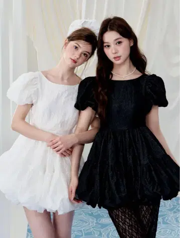 플라워 페탈 자카드 벌룬 원피스