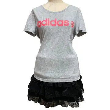 Y2K adidas 피치T 로고T 헤이세이 갸루 그레이 x 형광 핑크