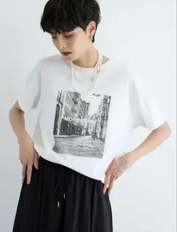 포토 T*거리 사진 프린트*반팔 티셔츠*화이트